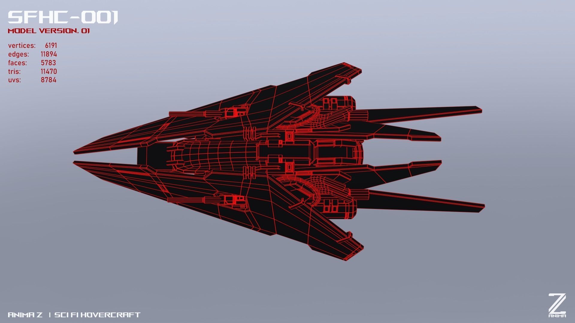 Scifi Hovercraft Low-poly 3D model_3