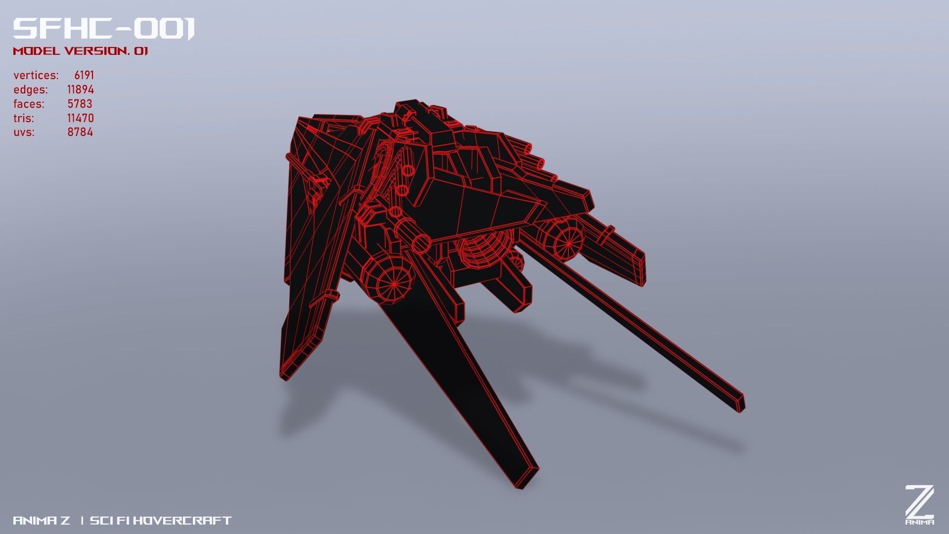 Scifi Hovercraft Low-poly 3D model_12