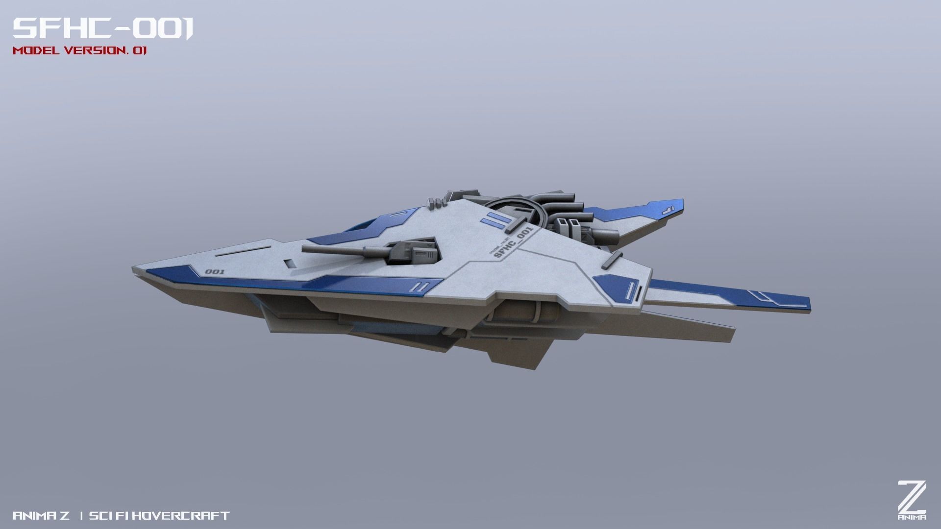 Scifi Hovercraft Low-poly 3D model_9
