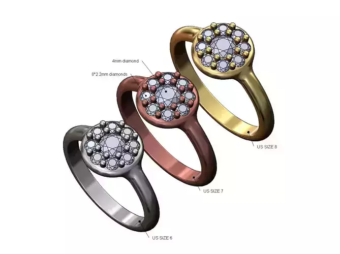 Round disk cluster diamond ring US sizes 6 7 8