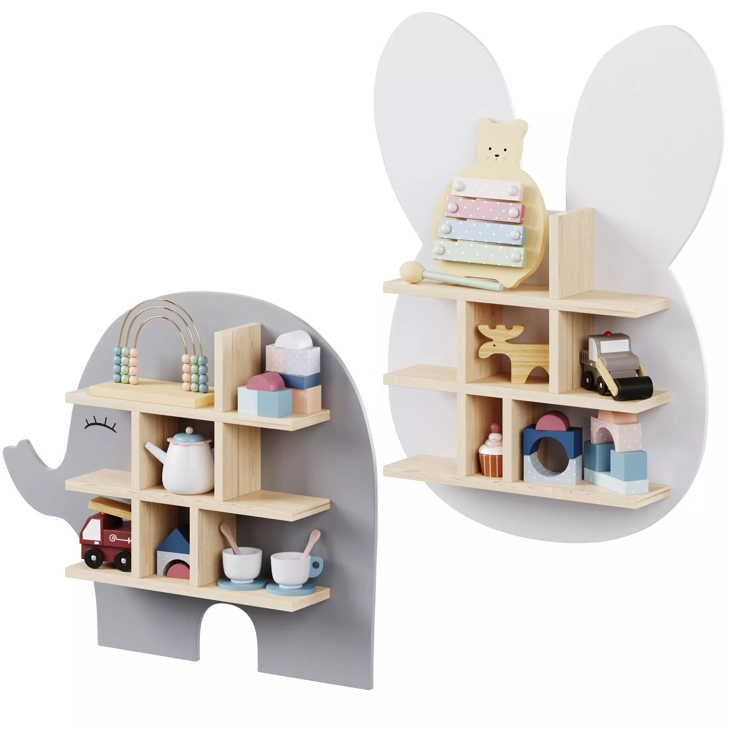 Shelf bunny and elephant with kids decor by jabadabado 3D model_0