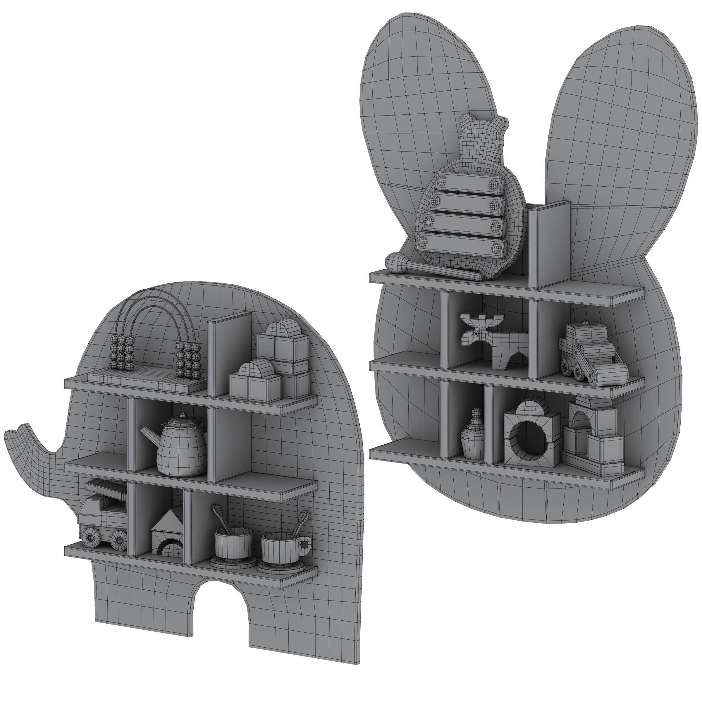 Shelf bunny and elephant with kids decor by jabadabado 3D model_6
