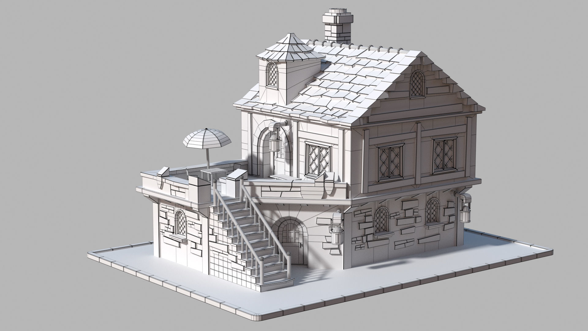 Cartoon house 2 Low-poly 3D model_6