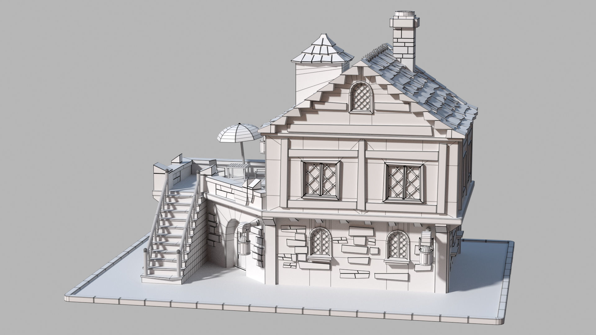 Cartoon house 2 Low-poly 3D model_7