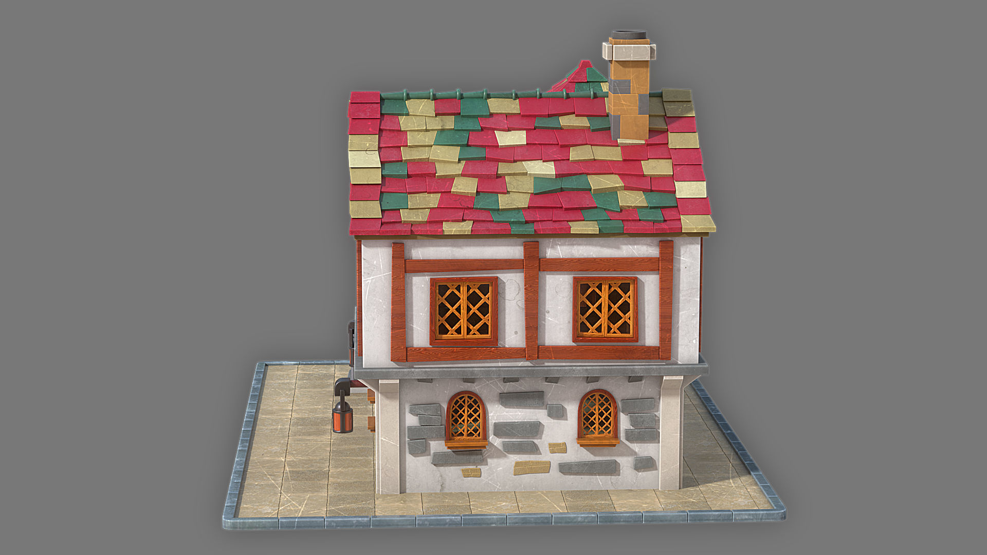 Cartoon house 2 Low-poly 3D model_2