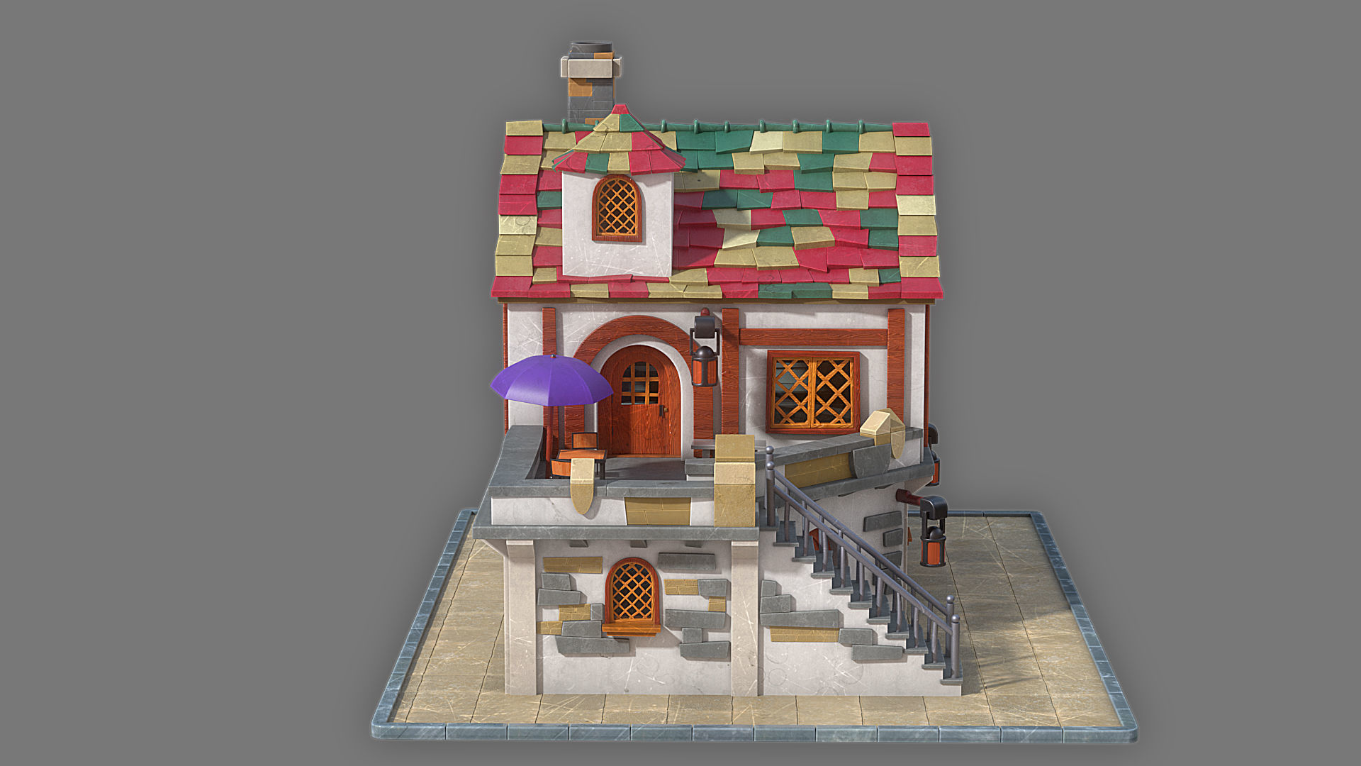 Cartoon house 2 Low-poly 3D model_5