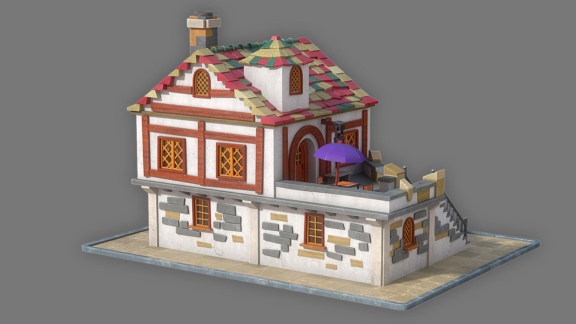Cartoon house 2 Low-poly 3D model_4