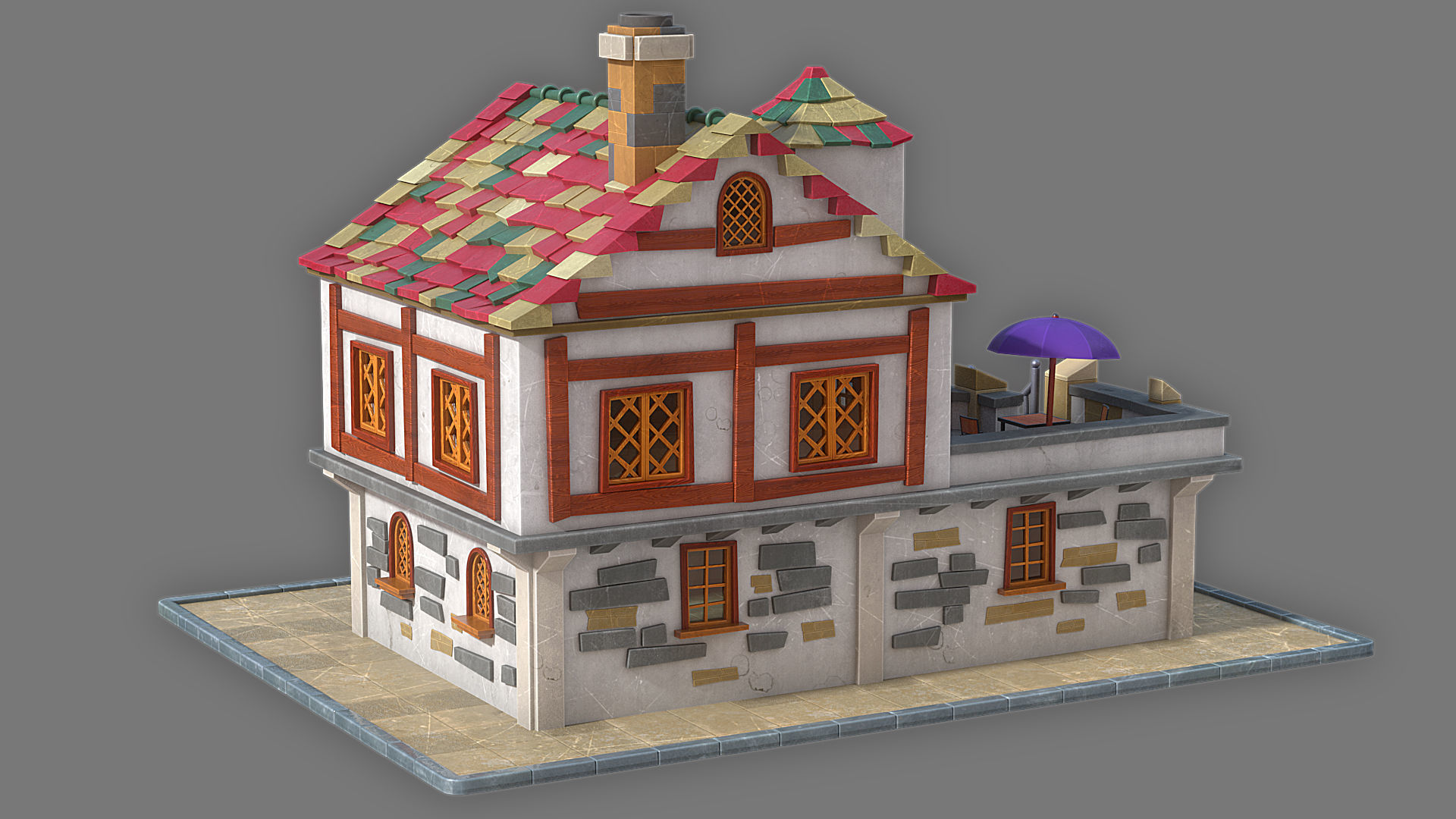 Cartoon house 2 Low-poly 3D model_3