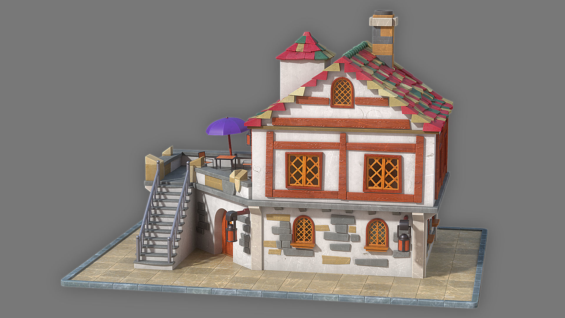 Cartoon house 2 Low-poly 3D model_1