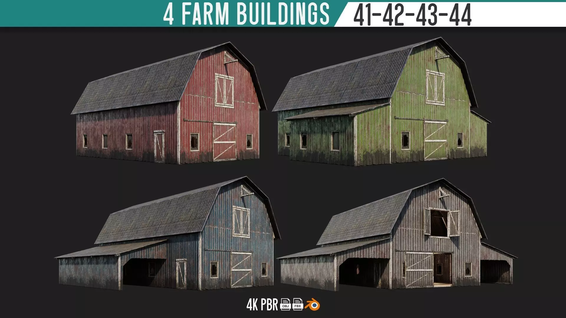41-42-43-44 - Farm Buildings 4K PBR GameReady Low-poly 3D model_0