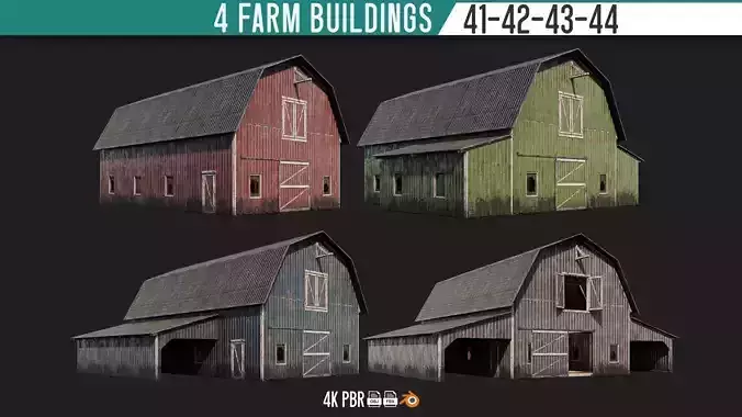 41-42-43-44 - Farm Buildings 4K PBR GameReady Low-poly 3D model