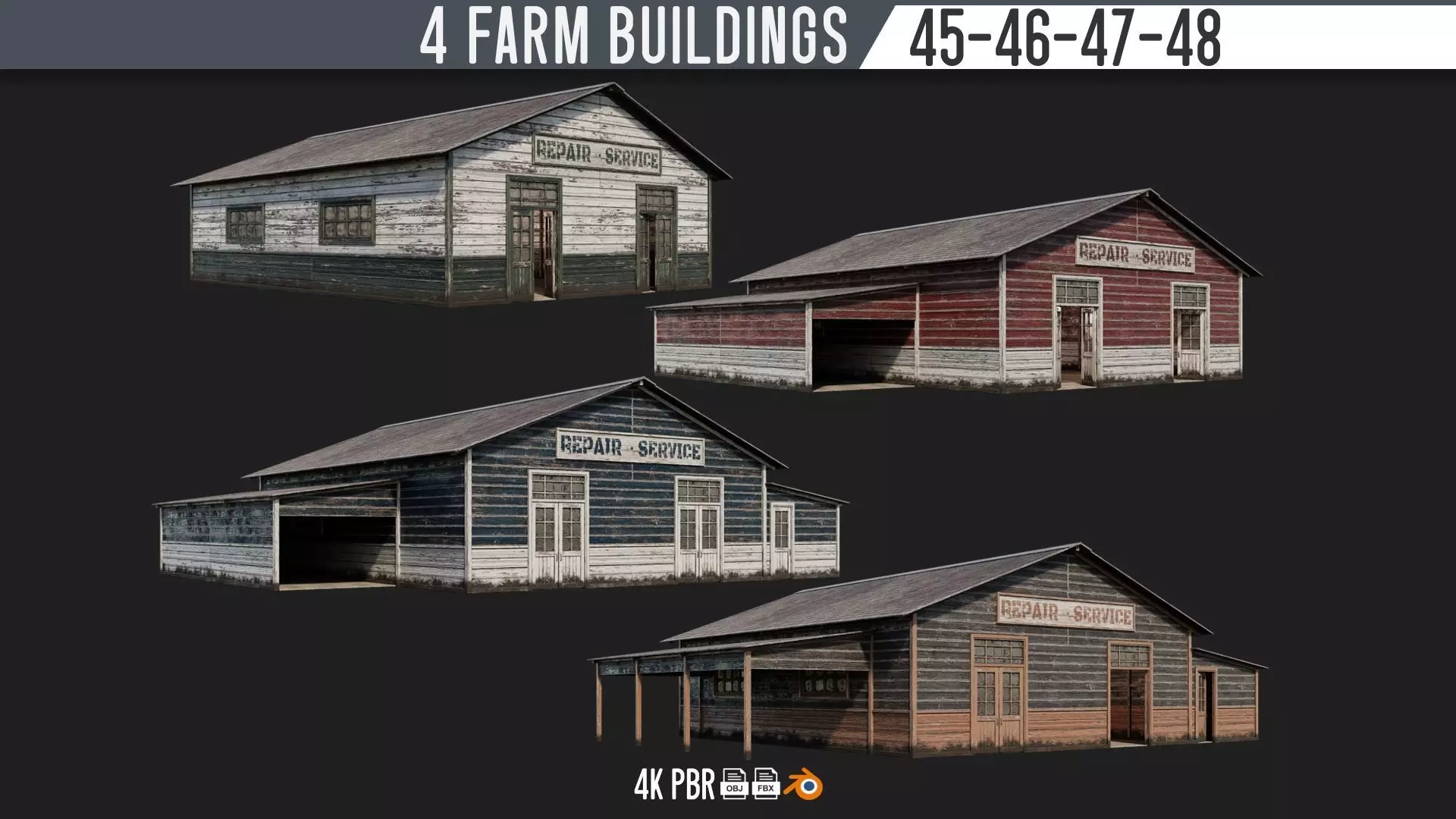 45-46-47-48 - Farm Buildings 4K PBR GameReady Low-poly 3D model_0