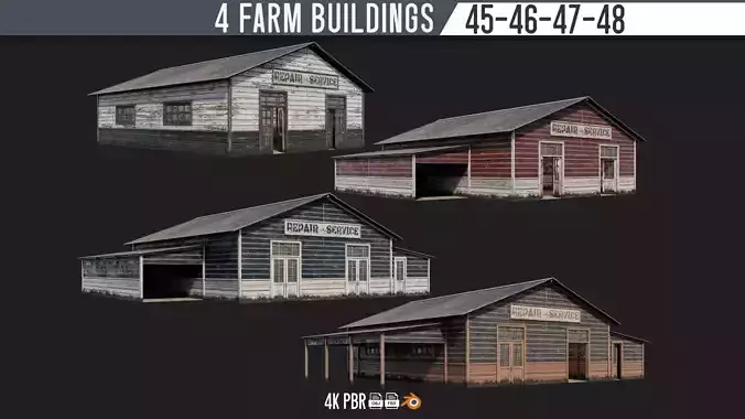 45-46-47-48 - Farm Buildings 4K PBR GameReady Low-poly 3D model