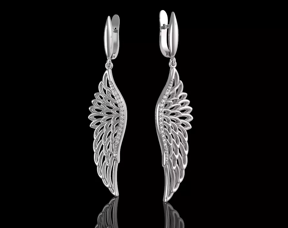 Wings earrings with diamonds 3D print model