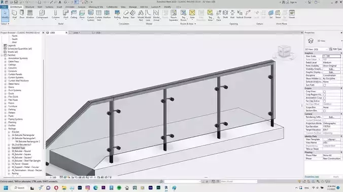 Modern Railing Revit Family 3D model