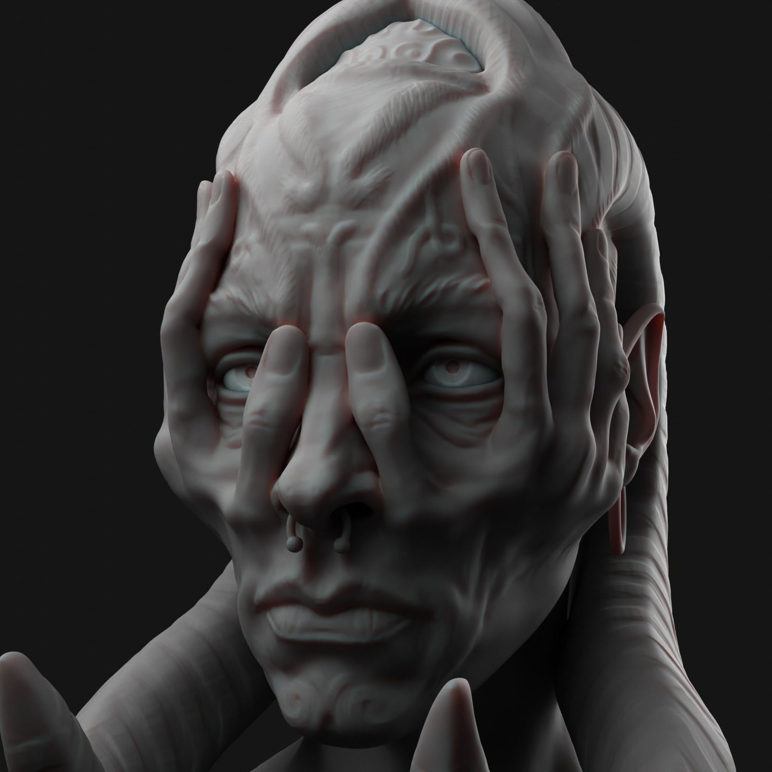 creature head sculpture 3D print model_5