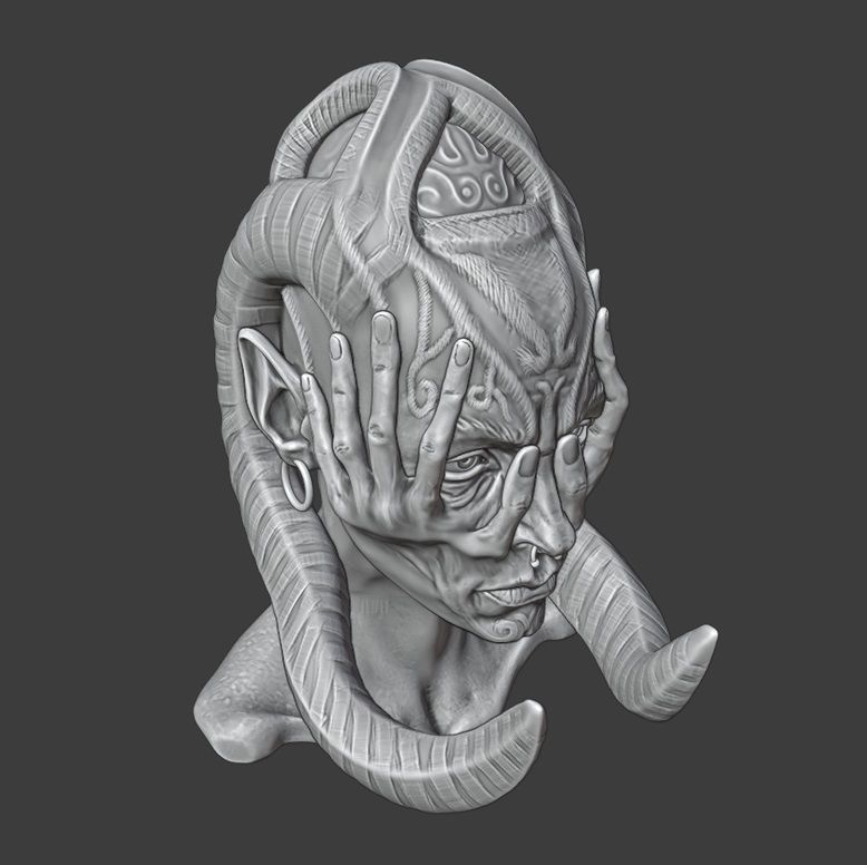 creature head sculpture 3D print model_6