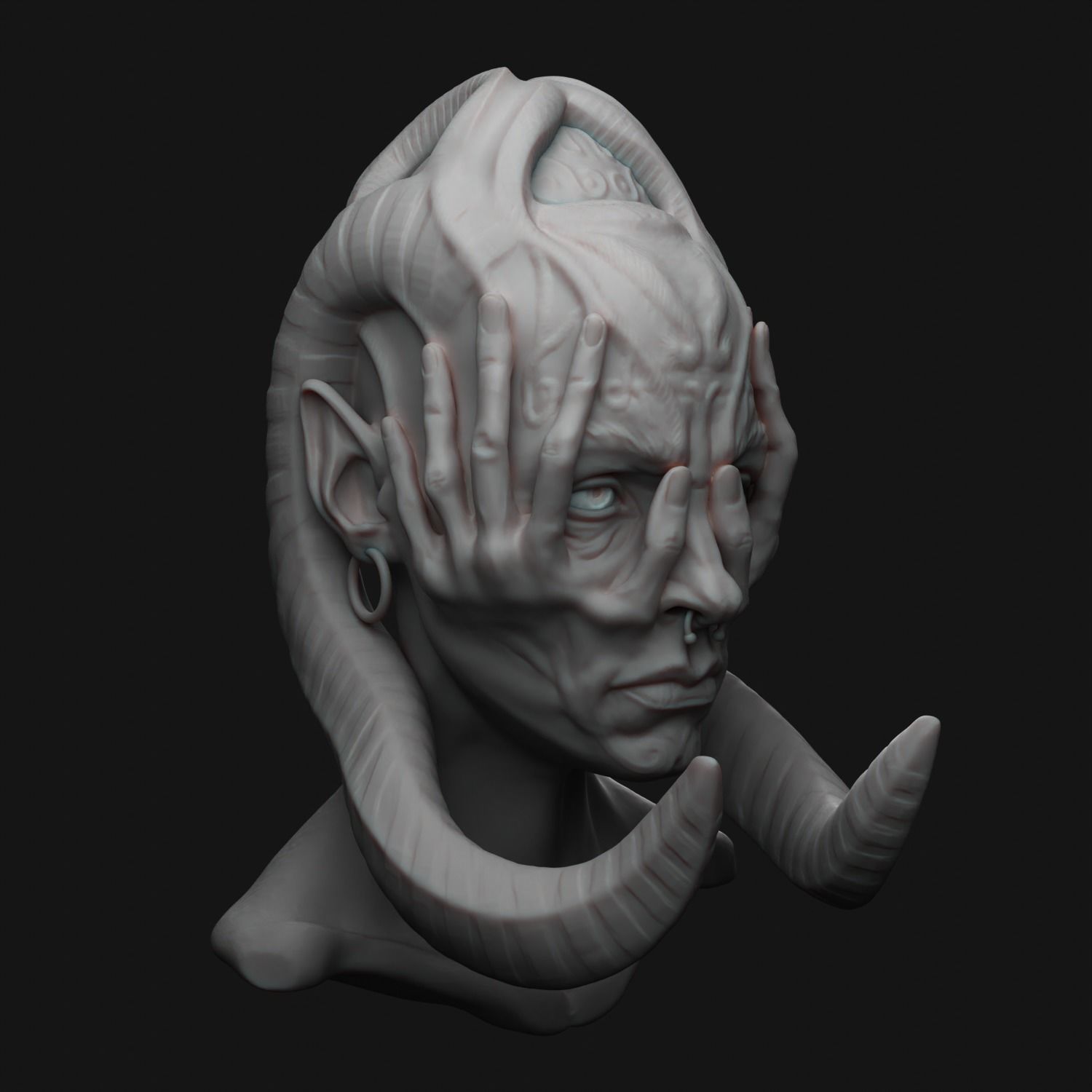 creature head sculpture 3D print model_3
