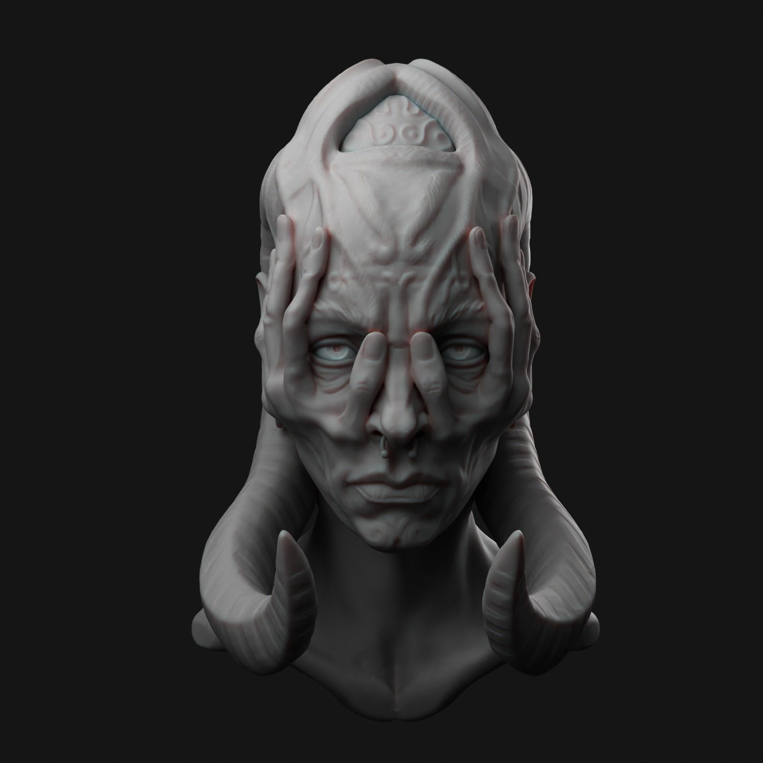 creature head sculpture 3D print model_4