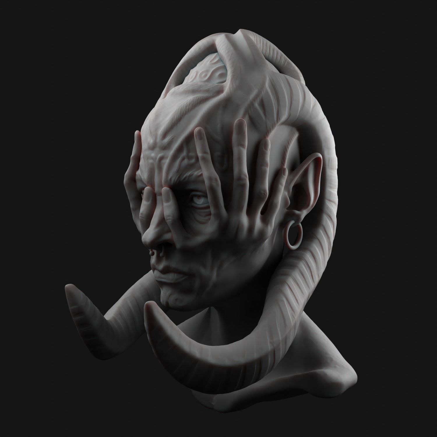 creature head sculpture 3D print model_1