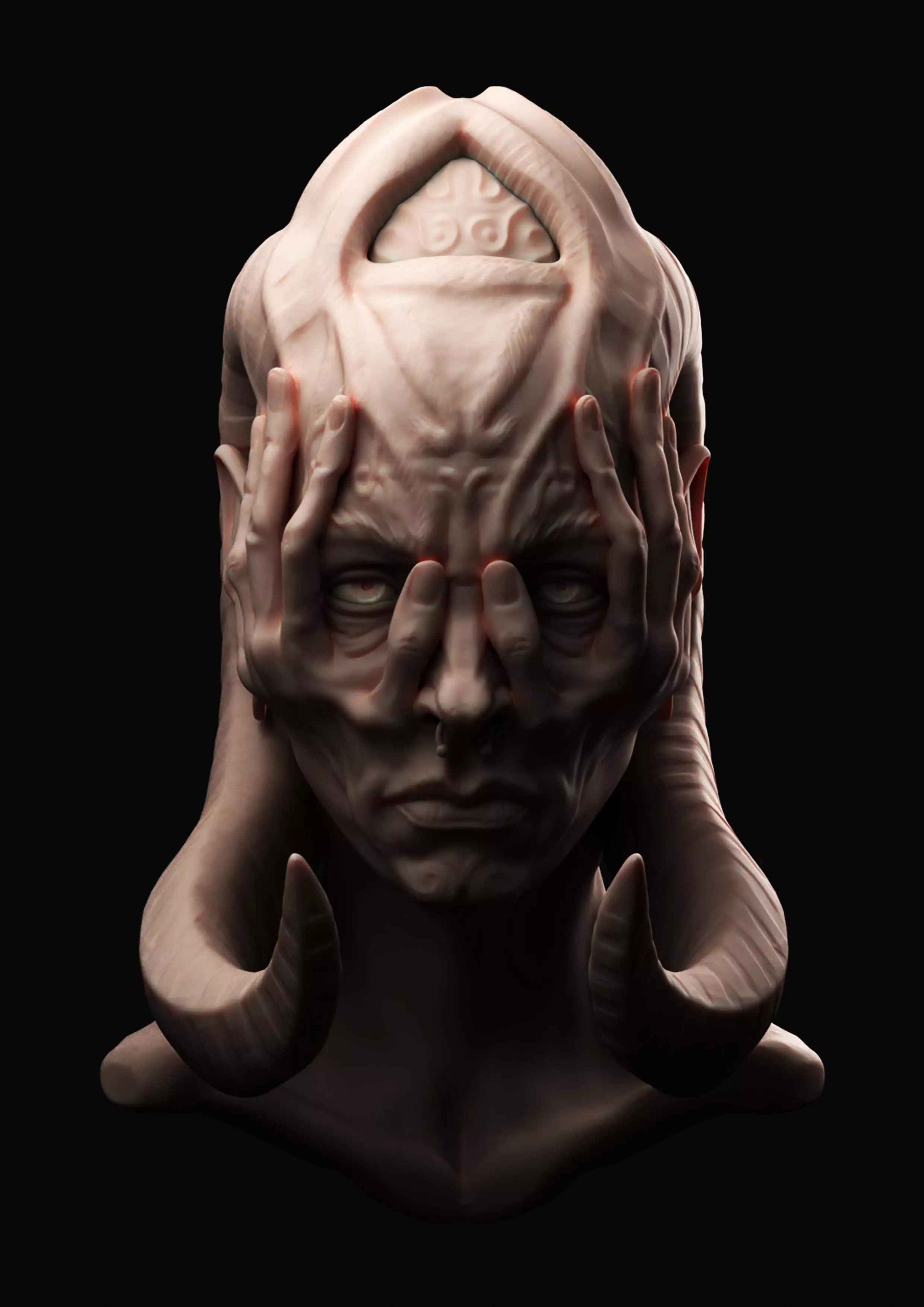 creature head sculpture 3D print model_0