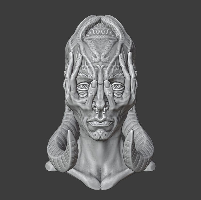 creature head sculpture 3D print model_9
