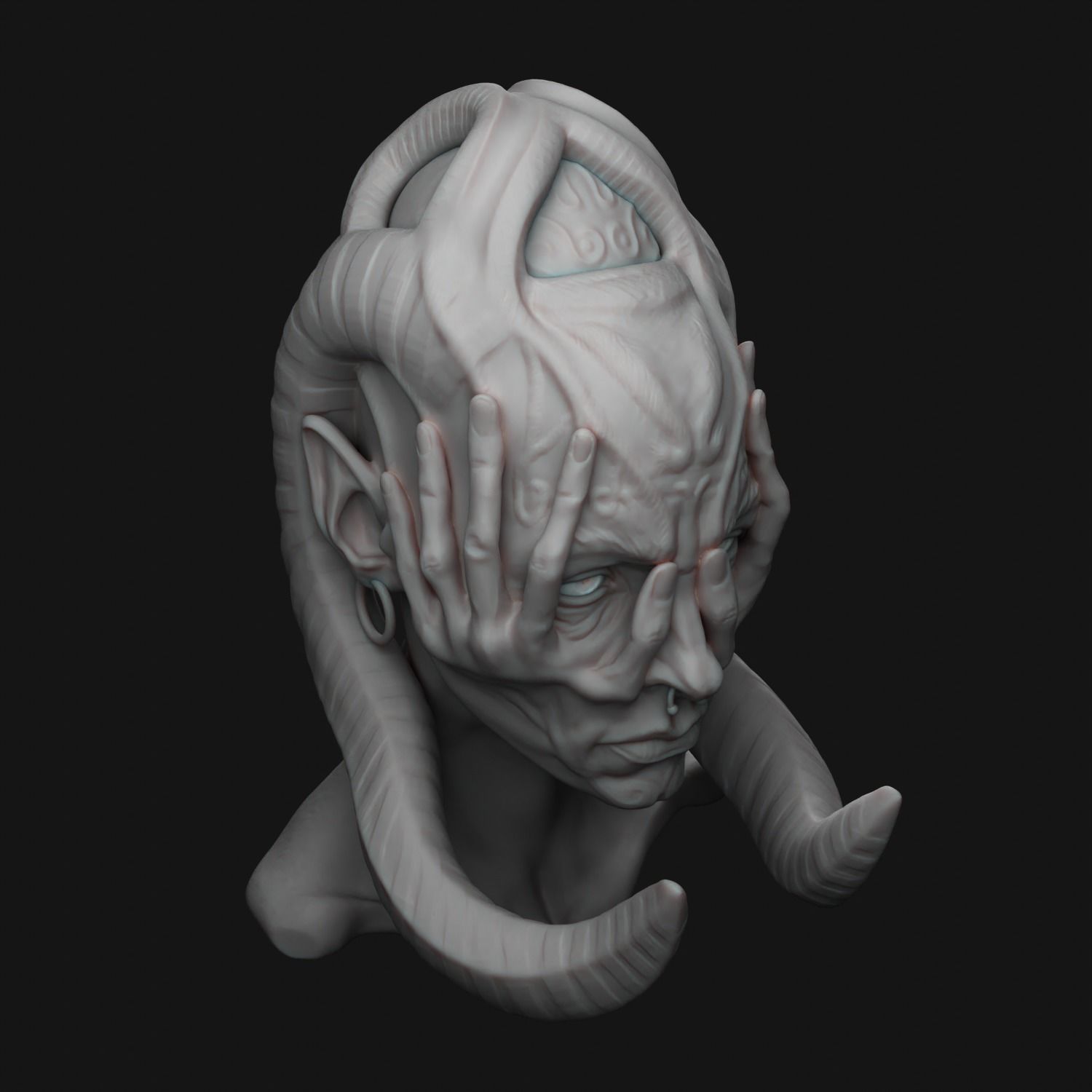 creature head sculpture 3D print model_8