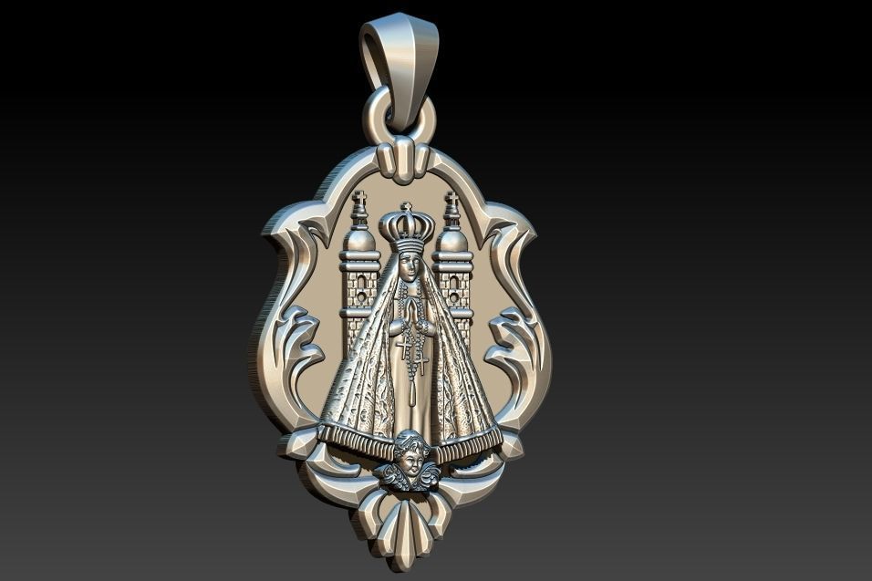 Aparecida pendant with ornate design 3D print model_1