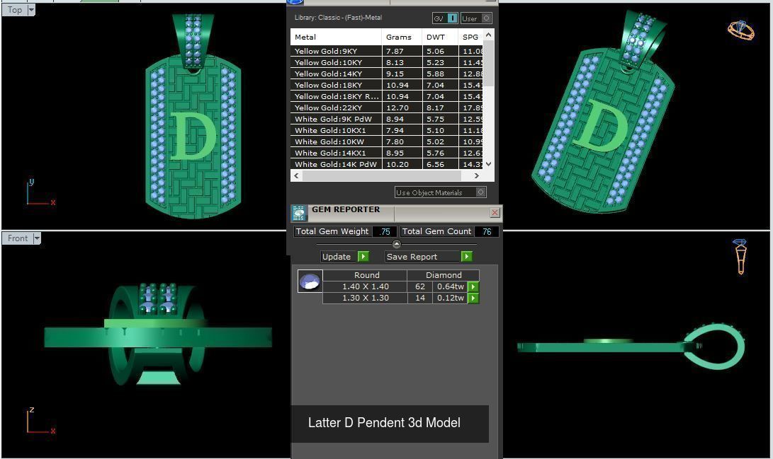Alphabet ABCD Diamond Pendent 3d Model 30mm size 3D Model Collection_7