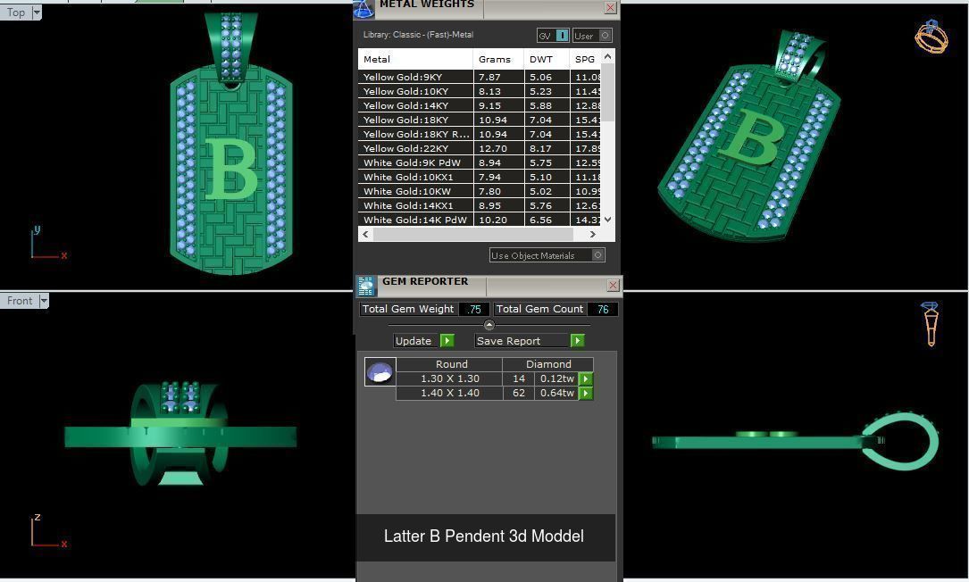 Alphabet ABCD Diamond Pendent 3d Model 30mm size 3D Model Collection_5