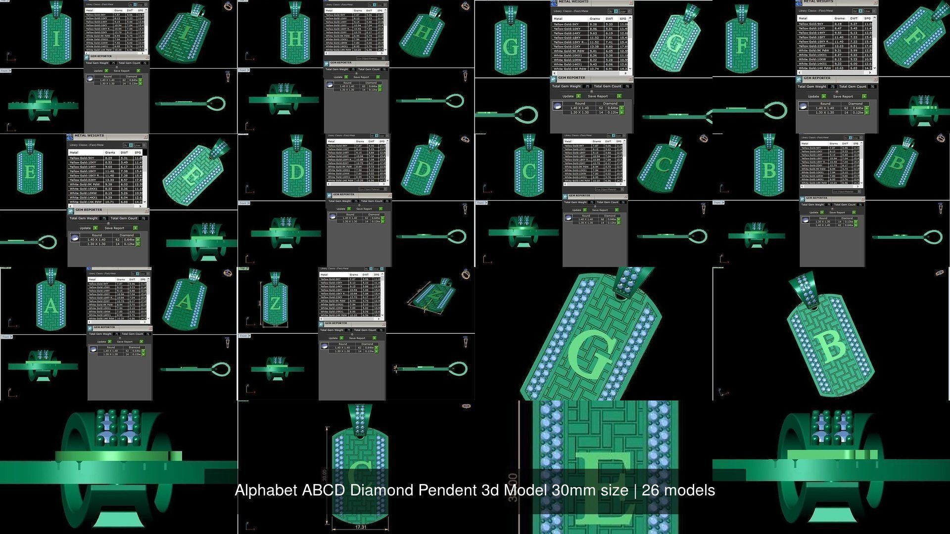 Alphabet ABCD Diamond Pendent 3d Model 30mm size 3D Model Collection_2