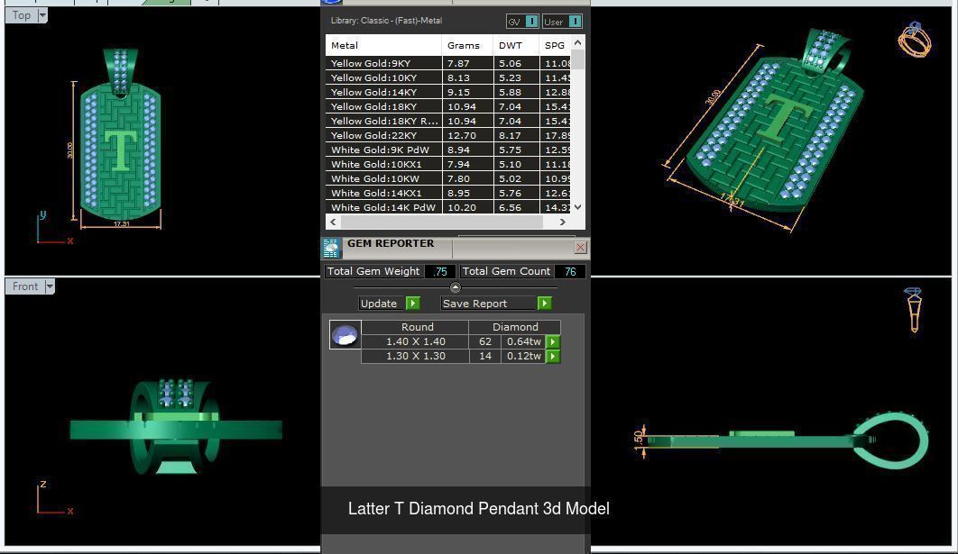 Alphabet ABCD Diamond Pendent 3d Model 30mm size 3D Model Collection_23