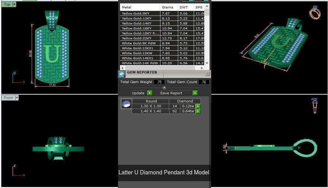 Alphabet ABCD Diamond Pendent 3d Model 30mm size 3D Model Collection_24