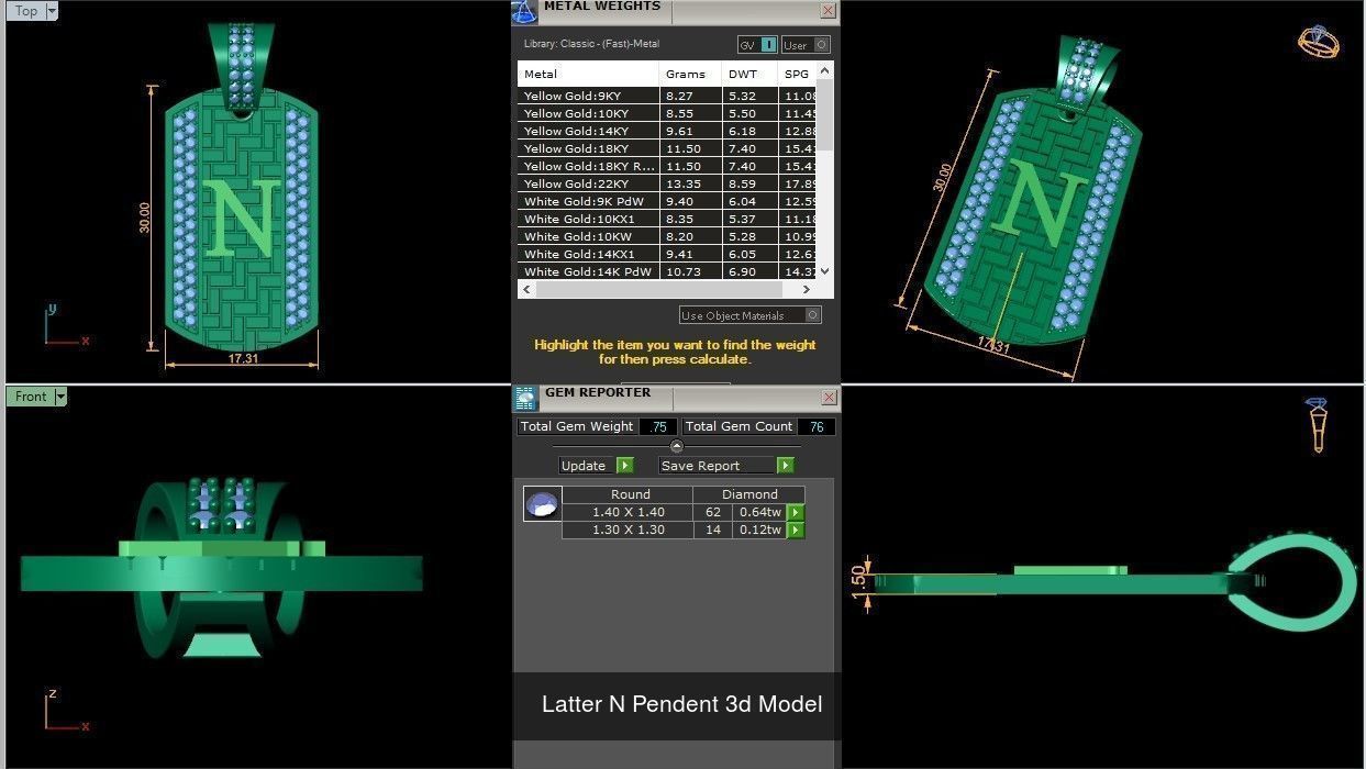 Alphabet ABCD Diamond Pendent 3d Model 30mm size 3D Model Collection_17