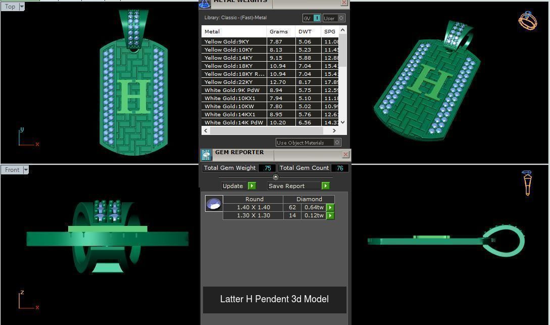 Alphabet ABCD Diamond Pendent 3d Model 30mm size 3D Model Collection_11