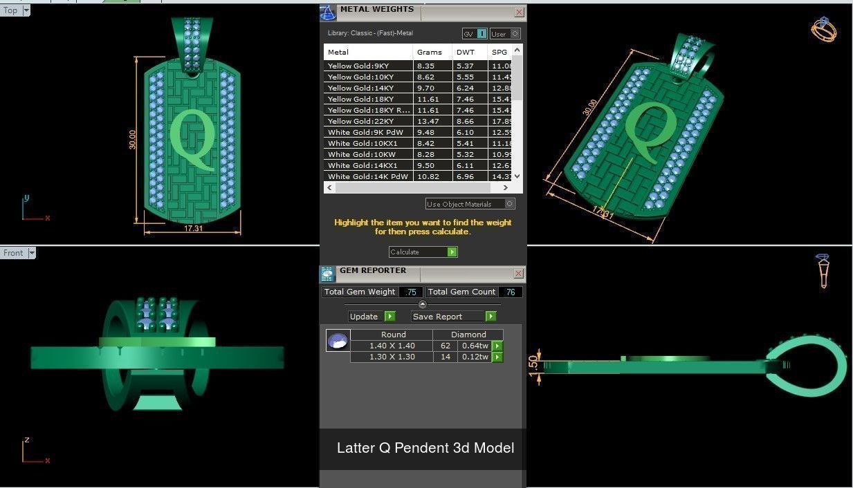 Alphabet ABCD Diamond Pendent 3d Model 30mm size 3D Model Collection_20