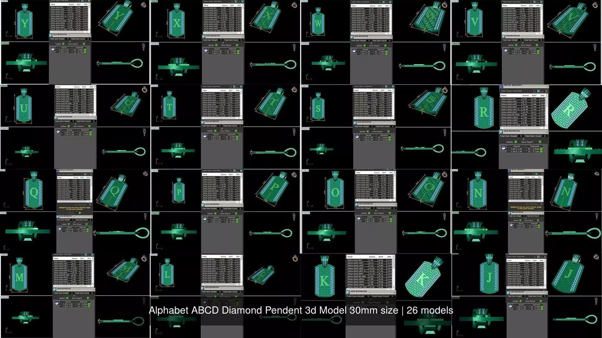 Alphabet ABCD Diamond Pendent 3d Model 30mm size 3D Model Collection_1