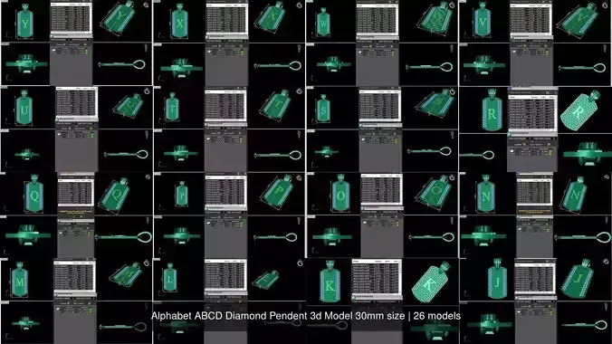Alphabet ABCD Diamond Pendent 3d Model 30mm size