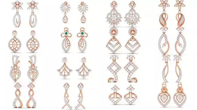 40 Diamond Drops Earrings 3dm renders details 3D Model Collection