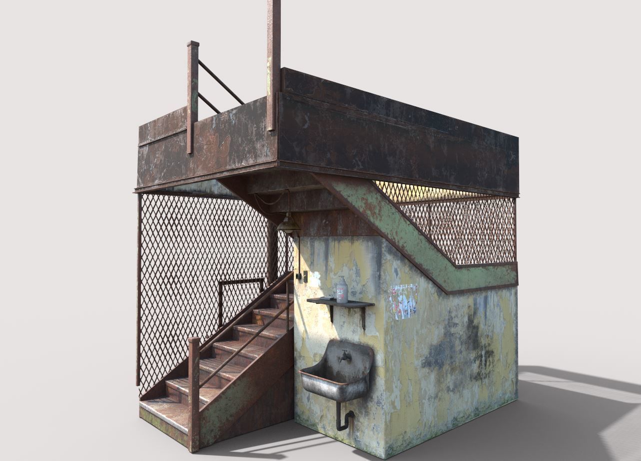 Old Stairs and Sink 3D model_4