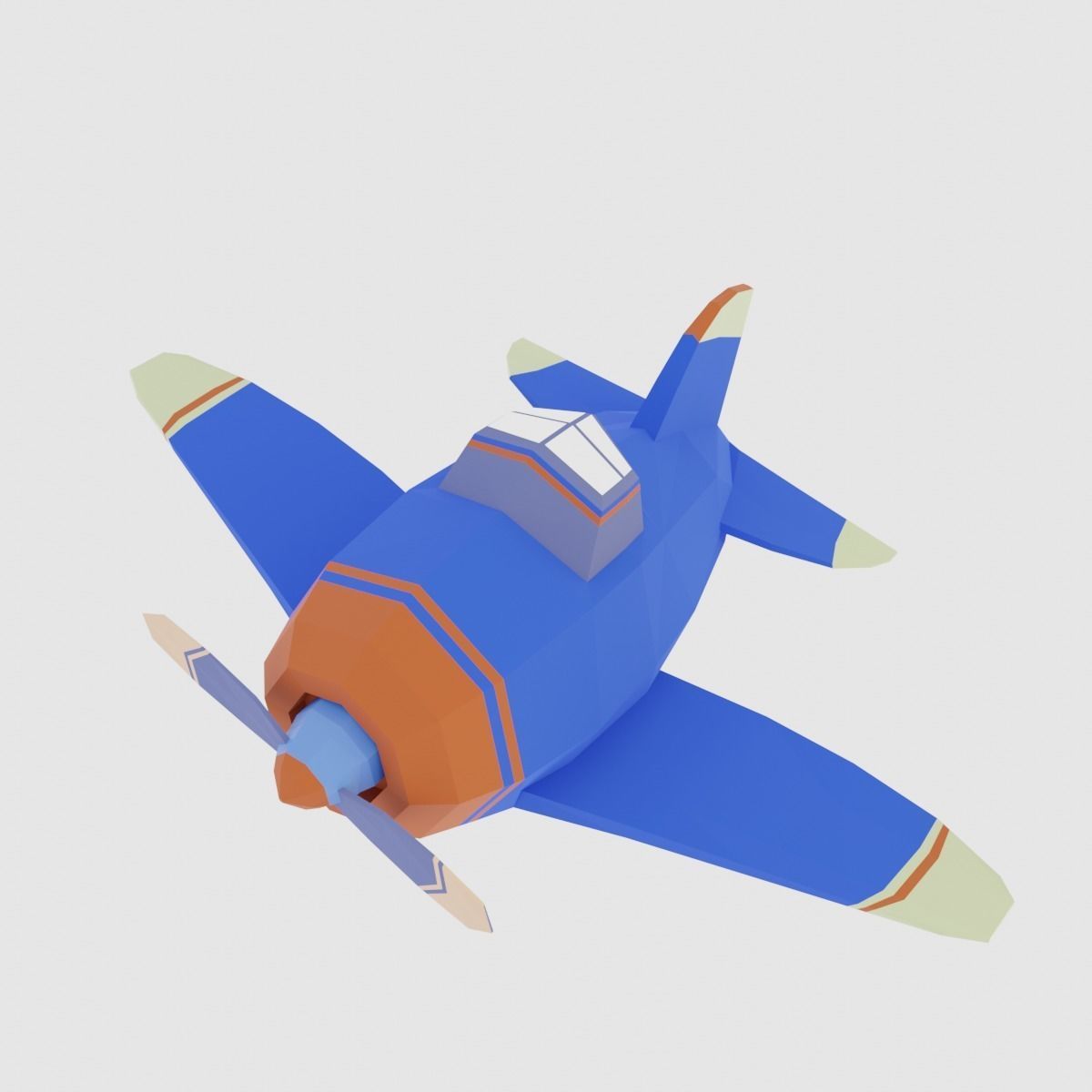 Low poly Airplane toy with propellers Low-poly 3D model_8