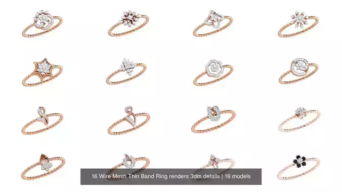 16 Wire Mesh Thin Band Ring renders 3dm details