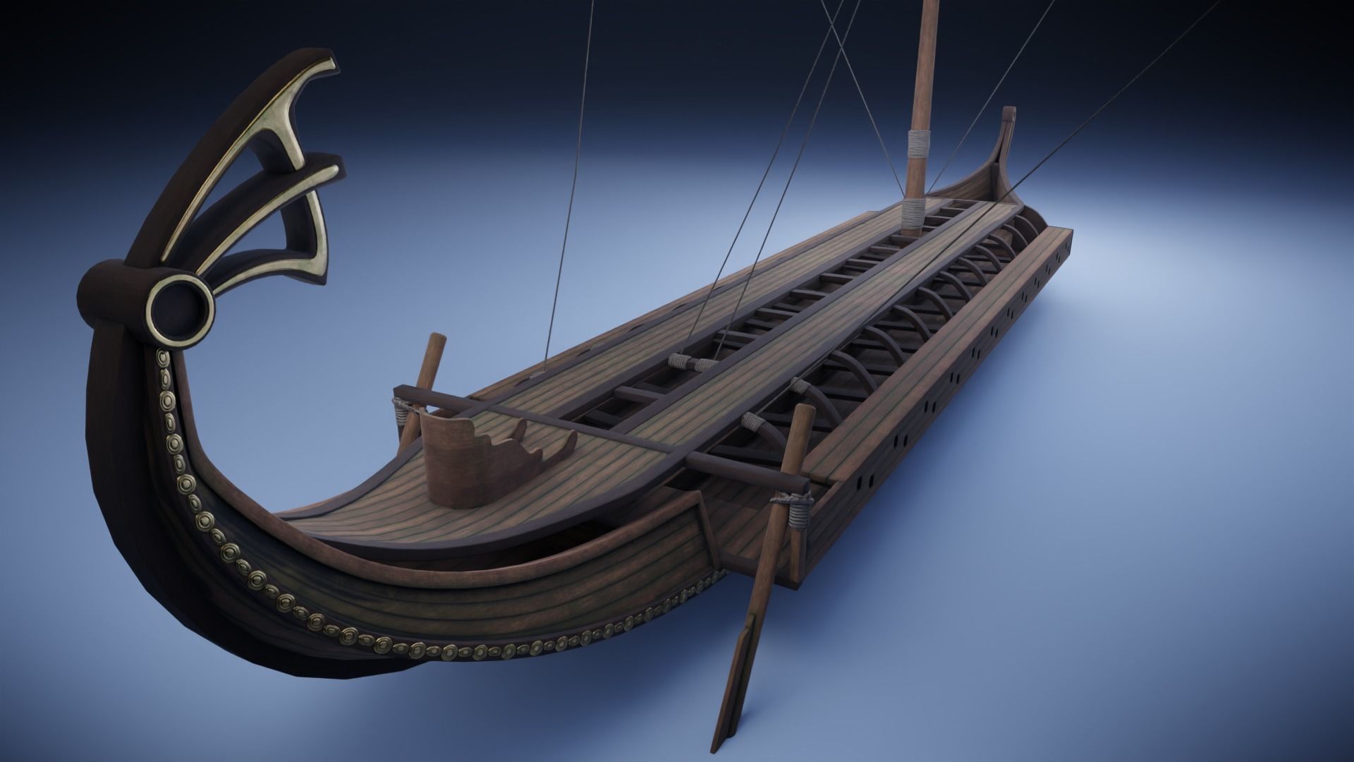 Bireme viking ship Low-poly 3D model_7