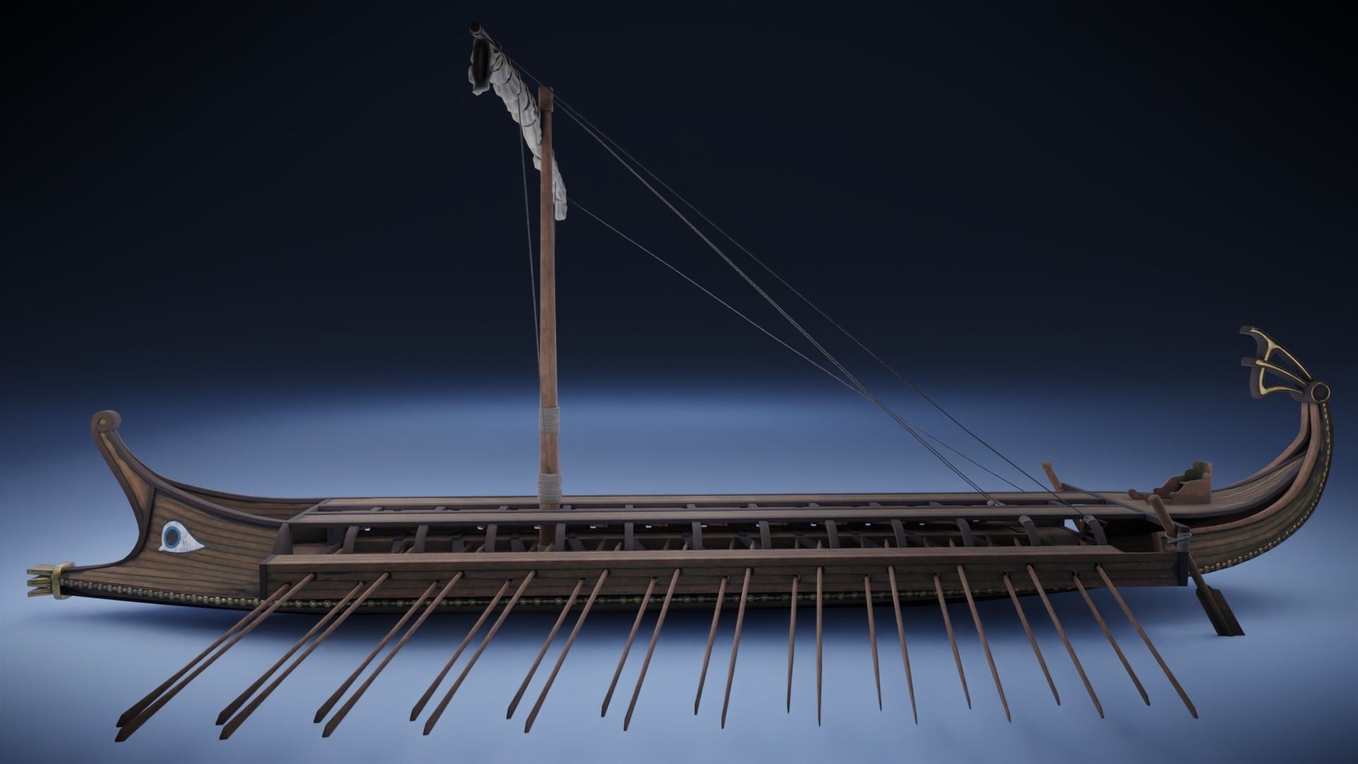 Bireme viking ship Low-poly 3D model_4