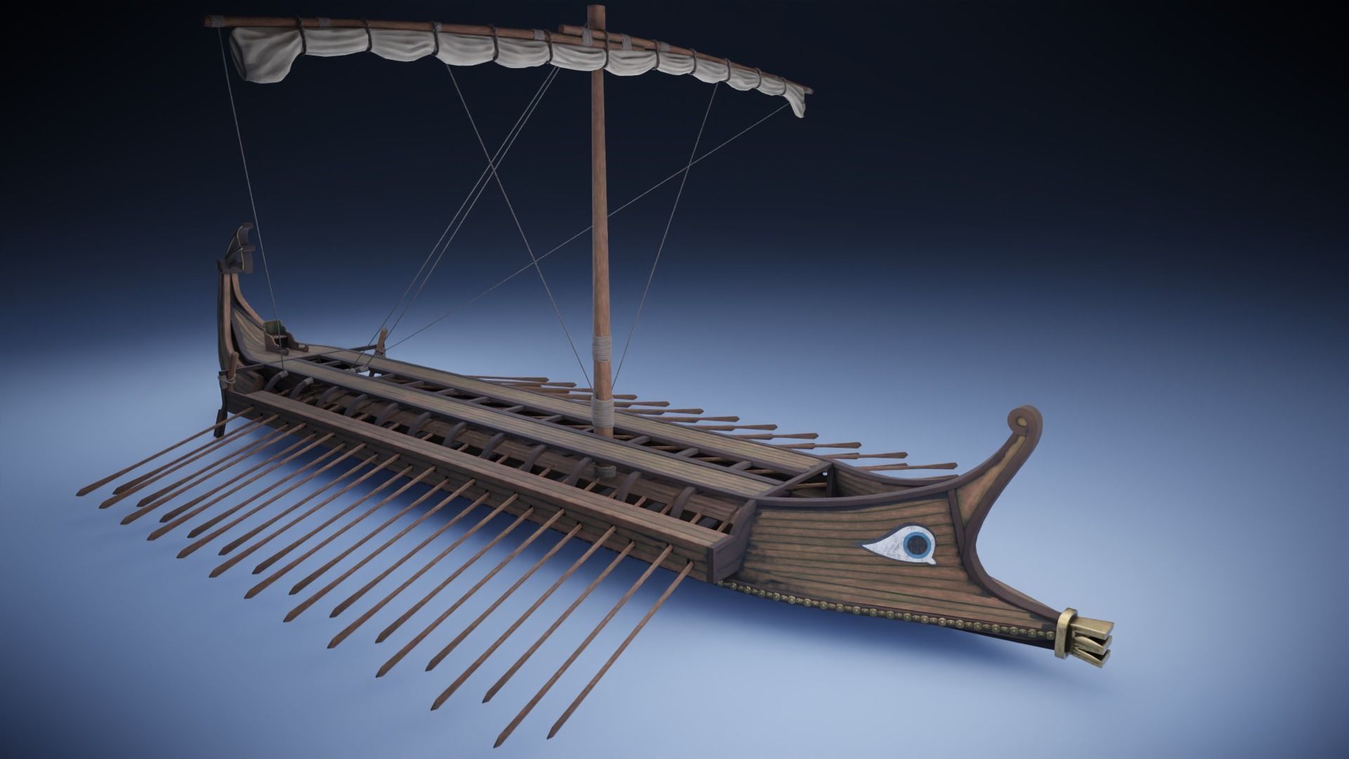 Bireme viking ship Low-poly 3D model_3