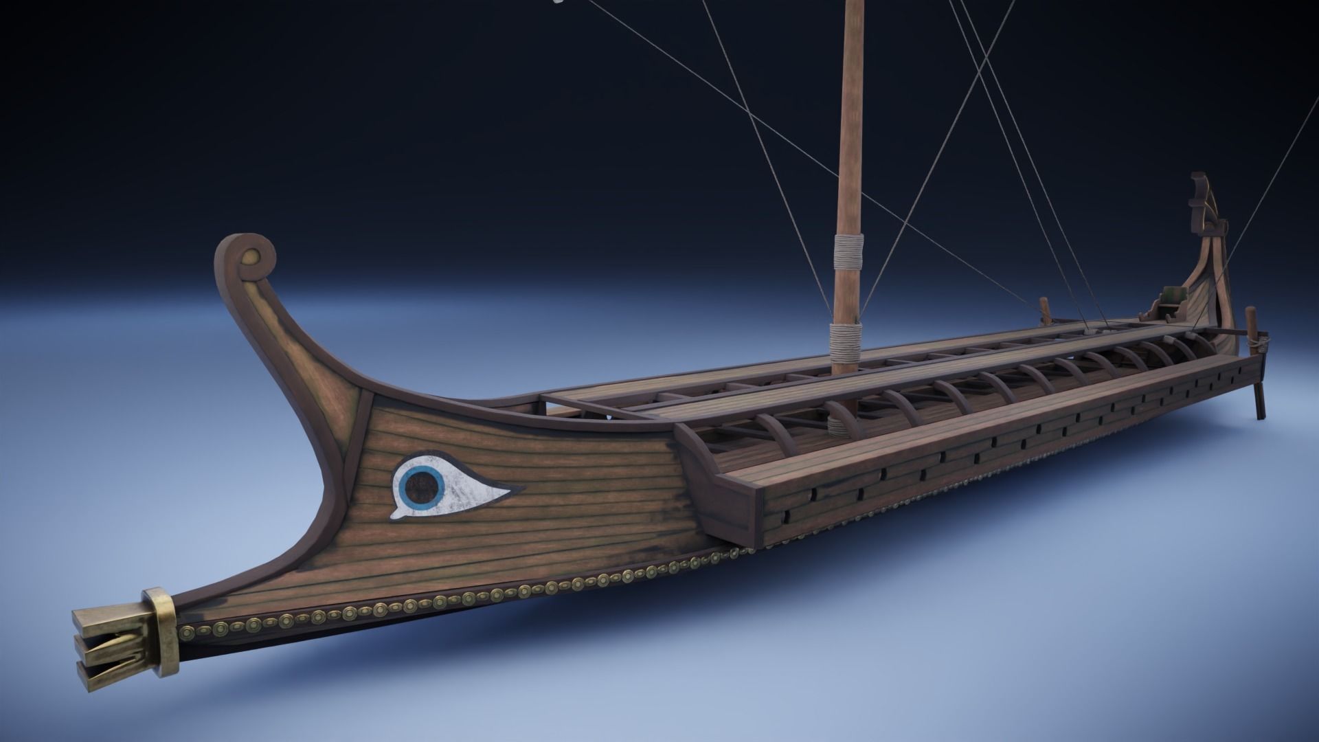 Bireme viking ship Low-poly 3D model_6