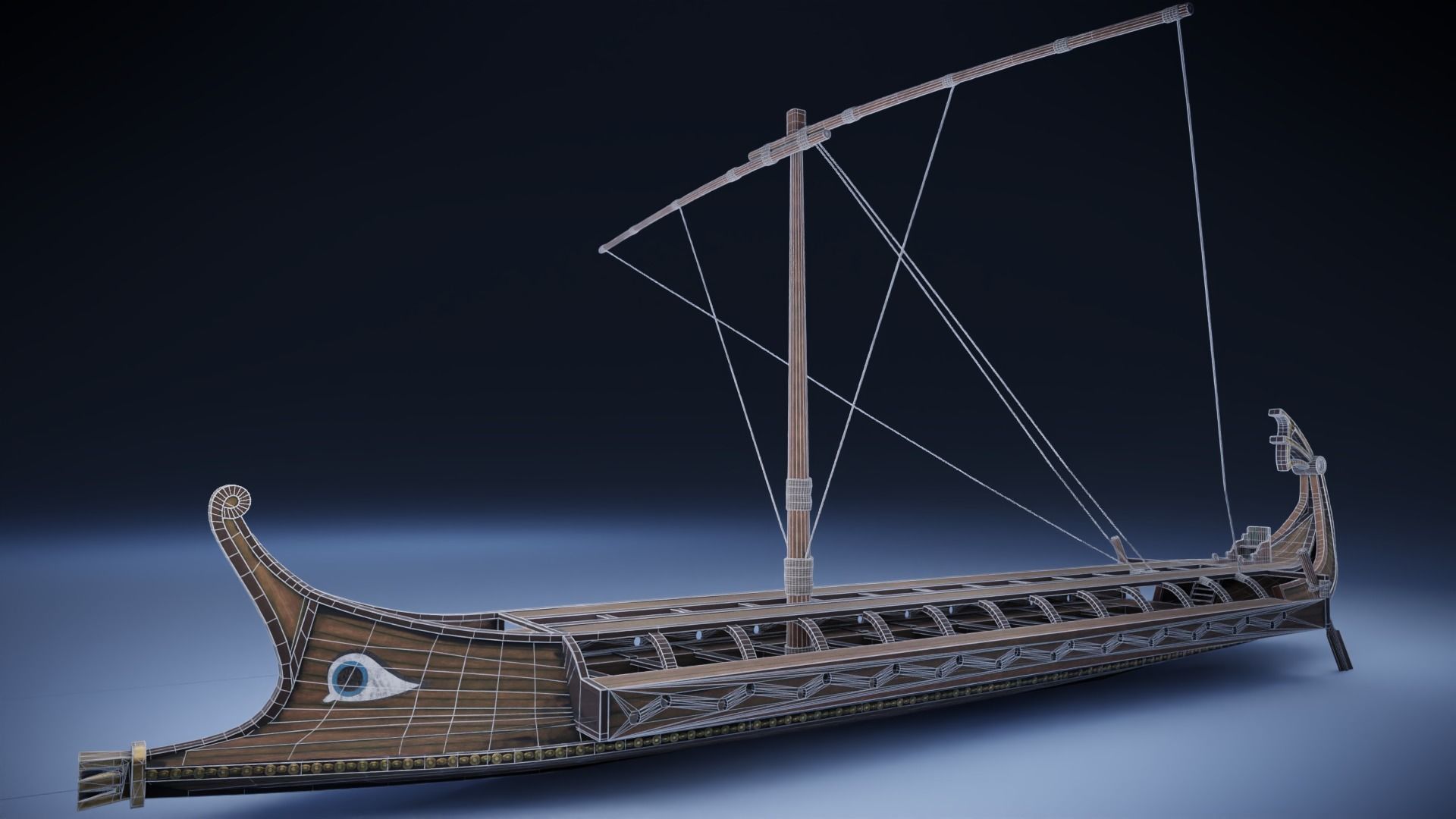 Bireme viking ship Low-poly 3D model_10