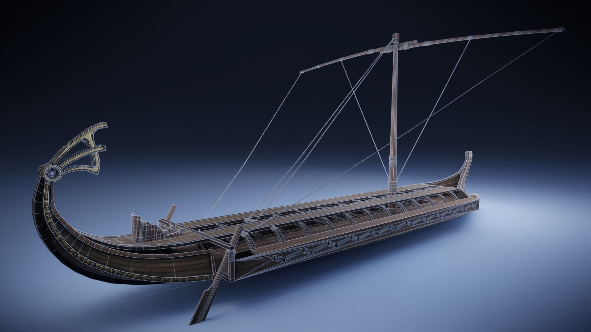 Bireme viking ship Low-poly 3D model_11