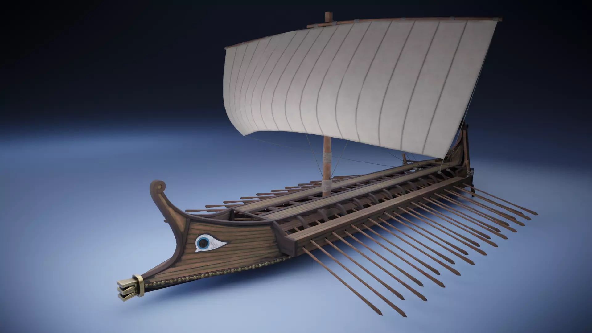 Bireme viking ship Low-poly 3D model_0