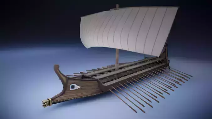 Bireme viking ship Low-poly 3D model